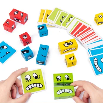 Дървени Монтесори израз пъзел играчка градивен елемент на лицето промяна на мисленето обучение за деца за ранно образование играчки
