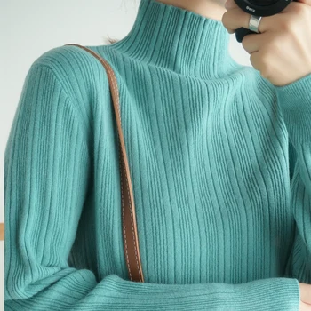 Ежедневни однотонная поло женски пуловер райе с дълъг ръкав, тънък е бледо зелен пуловер женствена топлото есенно зимен пуловер