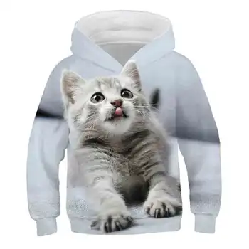 Есен два котка 3D момчетата дрехи Kawaii cat блузи за момичета блузи, пуловери детски блузи джобен пуловер sudaderas
