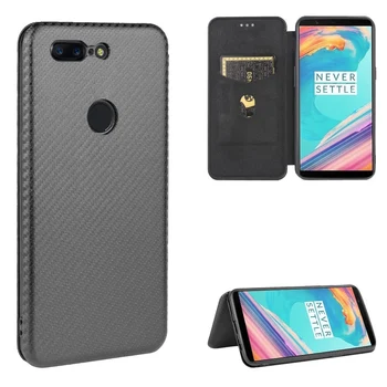 За OnePlus 5T 5 T 1+5T Case Carbon Fiber Leather Flip Case For One Plus 5 1+5 Business Magnetic Портфейла Card Slot Slim Cover
