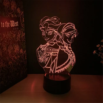 Замразени 3D LED Night Light USB 7 Color Change Illusion настолна лампа Disney, Cartoon Elsa 3D Visual Lamp Home Decor лампа празничен подарък