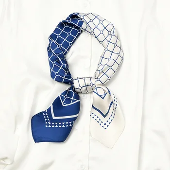 Квадратен шал от естествена коприна жени дизайнер кърпа топ лента за глава Luxe мода шал за коса лятото на нов [3820]