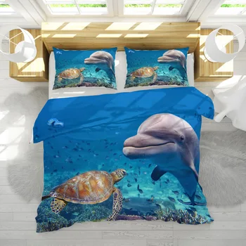 Комплект постелки океана делфините костенурка Морска звезда личност европейски стил 2/3шт меки пухени комплекти калъфка
