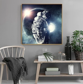 Космически Астронавт Планета Платно Живопис Луната Затъмнение Плакати И Печат Модерна Стенни Художествена Картина За Дневна Студио Преминаване Декор
