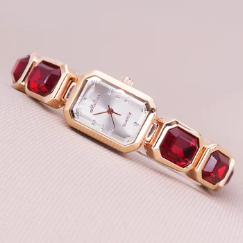 Луксозни Мелиса Lady дамски часовник Елегантен голям червен кристал мода Часовници Гривна Crystal часовници момиче, подарък за Рожден Ден, кутия