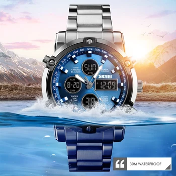 Мода мъжки ръчен часовник SKMEI часовници Спорт цифрови гривна 3 времето за обратно отброяване мъжки часовник от неръждаема стомана часовник мъжки бизнес