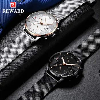 Награда мъжки часовници най-добрата марка луксозни и ежедневни часовници мрежа стоманена дата водоустойчив кварцов часовник за мъже часовници Relogio Masculino