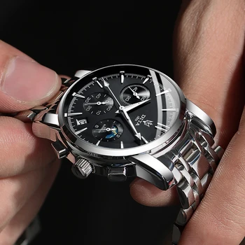Най-добрите маркови кварцов часовник от неръждаема стомана водоустойчив мъжки кожени ръчен часовник черен календар Светещи мъжки часовници часовници мъжки