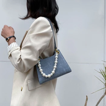 Нов 2020 жени изкуствена кожа Мини чанта ретро Алигатор шаблон Перлена верига дамска чанта плътен цвят Bolsa Mujer ZD1625