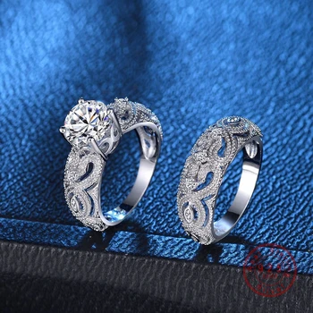 Нов бял КАМЪК камък пръстен комплекти сребърен цвят выдалбливают пръстени сватба за жени двойка пръстен за любовник аксесоари 2019 Нова