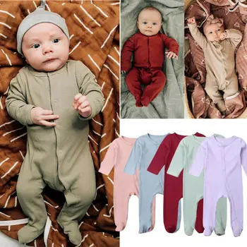 Нов дете пролет есен облекло 0-6м бебе новородено момче на бебето момиче с дълъг ръкав Footies твърди оребрени Playsuit облекло комплект дрехи