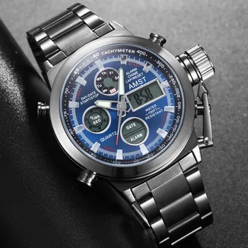 Нов известен луксозна марка Мъжки водоустойчив напълно стоманени часовници Мъжки кварцов механизъм аналогов led часовници Мъжки спортни часовници Relogio Masculino