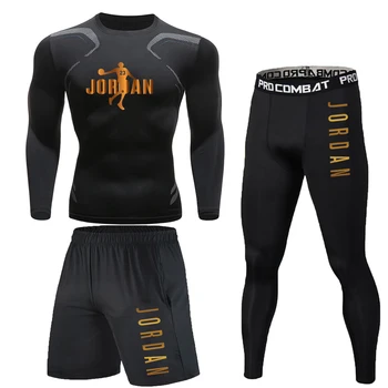 нов компресия мъжка спортна тениска Quick Dry Running комплекти с дълъг ръкав облекло обучение с фитнес костюми пътеки тениска