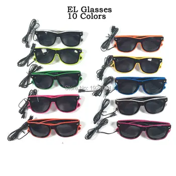 Новост EL Lighting слънчеви очила с черни лещи + EL Hat Rave Night Коледа,сватба,карнавал Glow Party Decoration