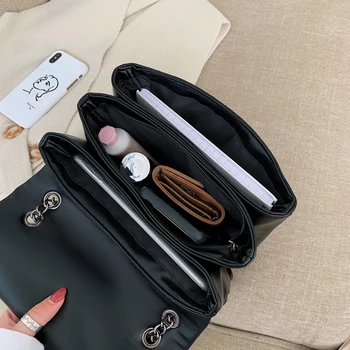 Плътен цвят кожа на рамото чанта 2019 нови дамски верига чанти мода ежедневни пазарска чанта многослоен плик чанта