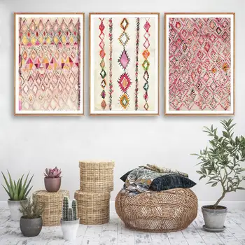 Потребителски марокански килим розово плакати и щампи домашен интериор бохемски изкуство Акварел платно на картини за декорация на стени