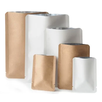 Продажба на едро 100 бр. кафяв / бял Open Top Bag Resealable Snack Powder шоколадова опаковка подарък за сватба Самоуплотняющаяся фолио чанта