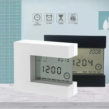 Работен плот и маса, LCD календар часовник будилник цифров часовник бял с домашния термометър и таймер за обратно отброяване батерии