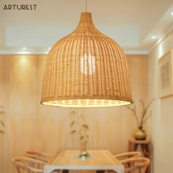 Ръчно плетени бамбукови висящи лампи за хранене, хол, коридор и балкон спалня декор ратан окачен лампа