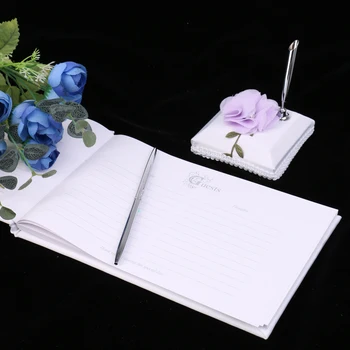 Сватба Книга За Гости Бяла Дантела Лилаво Цветя Гост Подписването На Книги За Украса На Партията