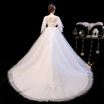 Сватбена Рокля 2021 The Elelgnat Court Train Batwing Sleeve Wedding Dresses Plus Size Дантелени Сватбени Рокли F