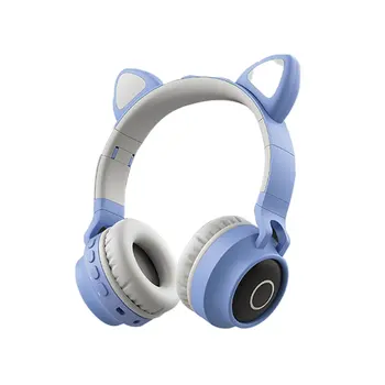 Сладък котка Bluetooth 5.0 слушалки безжични hi-fi музика бас стерео слушалки LED Light мобилни телефони момиче е дъщеря на слушалки за PC