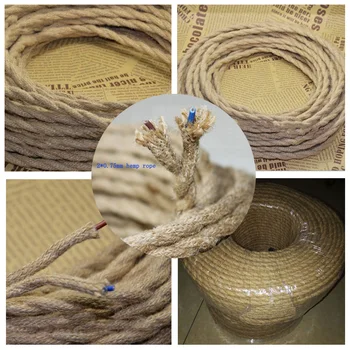 Стари въжета, усукани електрически проводник конопеното въже тъкани текстилни кабели кабел усукана сплетен ретро окачен лампа кабел 2 * 0.75 мм
