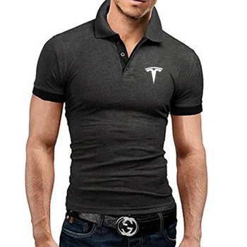 Тесла лого мъжки яка-часова рецепция с къс ръкав бизнес ежедневно в памучна риза с къси ръкави мода многоцветен slim fit