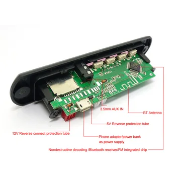 Търговия на едро DC7~12 в автомобилен Bluetooth хендсфри FLAC MP3 декодиране на дъска с модул Bluetooth FM MP3 KIT TF USB Audio Card Decoder направи си САМ