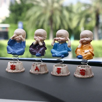 Украса на колата 4 бр. / компл. смола Bobble Глави кукла фигура украса Томи монаси Майтрейя Буда фигура подарък маса автомобилно окачване окачване