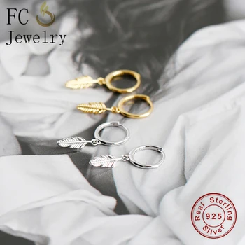 ФК Jewelry 925 Silver Gold Boho Leaf Feather Сиянието Хоп Earring Pendientes пиърсинг Boucke Doreille за жени Pendientes 2020