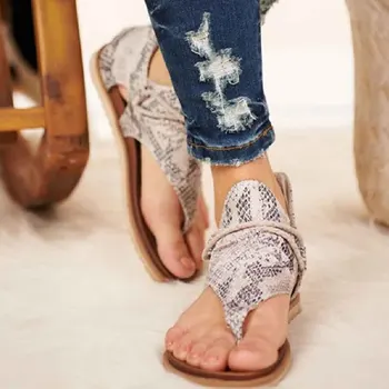 Цип Дамски сандали, всекидневни цветен принт открит чорап плосък ток изкуствен ПУ мека подметка Секси мода лято, плаж, джапанки