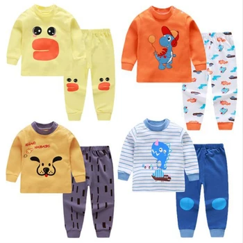 Чайлдс унисекс дрехи есен детски детски пижами, комплекти от памук момчета пижами костюм пижама с дълъг ръкав блуза, потник+панталон 2 бр.